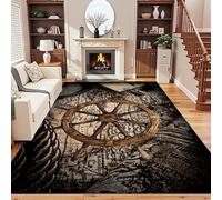 USHIRUG Vintage Nautical Map Area Rug,60x90cm, Ocean Rudder Decorative Rugs, Black and Brown Nautical Treasure Map Creative Indoor Carpet, Non-Slip Washable Rugs for Living Room Corridors