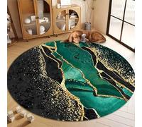 USHIRUG Washable Circular Rug, 7ft Modern Marble Emerald Green Beautiful Indoor Mat, Soft Non-Slip Easy-To-Clean Low-Pile Round Rugs, Abstract Geometric Circle Mat for Living Room, Bedroom, Bathroom