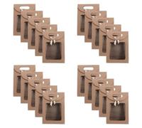 USHOBE 20pcs Kraft Paper Packaging Bags with Window and Fliptop Closure, Decorative Bow, Handle, Easy Access and Upright Form, for Cookies, Bakery Treats, Shower and Wedding Favour Gift