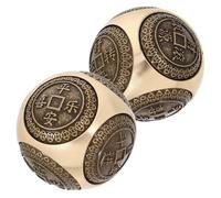 USHOBE 2pcs Solid Brass Baoding Balls Antique Coin Shape Hand Exercise Stress Relief Massage Balls for Finger Dexterity and Mind Relaxation Fitness Tool with Artistic Engraving