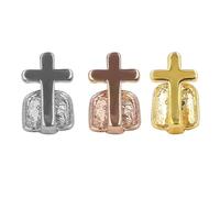 USHOBE 3pcs Cross Shaped Hip-hop Fake Canine Teeth Copper Tooth Socket for Club and Everyday Use