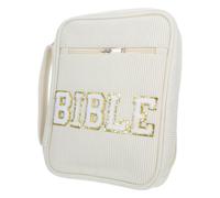 USHOBE Beige Bible Storage Bag with Zippered Pocket and Pen Slots, Corduroy Protective Cover with Carry Handle for Church and Study, Stylish and Elegant Holy Book Organizer