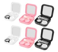 USHOBE Contact Lens Storage Case Solution Bottle Tweezers 6 Sets Leakproof with Applicators and Built-in Mirror, Square Plastic Contact Lenses Case Travel for Business Trips