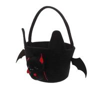 USHOBE Halloween Bat Candy Bucket Cotton Rope Woven Basket with Handle | Black Non Woven Cotton Rope, Reinforced Sides and Tabletop Stability, for Small and Accessories
