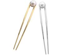 USHOBE Pearl Hair Fork for Women 2pcs Extra Long Alloy Hairpins with Smooth Surface and Easy to Slide into Bun, Vintage Style Hair Accessories for Costume Balls and Proms