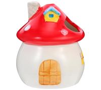 USHOBE Portable Mushroom Shaped Ceramic Hamster House with Cooling Feature, Lovely Red Pet Hideout Bed Suitable for Small Animals like Hamsters and Chinchillas