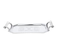 USHOBE Rectangular Serving Tray Silver Stainless Steel with Handles | Polished Geometric Surface, Antique Elegant Look, Buffet Service, Tabletop Centerpiece for Tea Cups and Cutlery