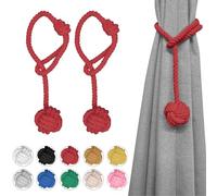 Ushomin Curtain Tiebacks, 2 Packs Curtain Tie Backs for Curtains, Outdoor Curtain Tiebacks for Drapes, Hand Knitting Decorative Rope Curtain Holdbacks (RED)