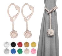 Ushomin Curtain Tiebacks, 2 Packs Curtain Tie Backs for Curtains, Outdoor Curtain Tiebacks for Drapes, Hand Knitting Decorative Rope Curtain Holdbacks (Beige)