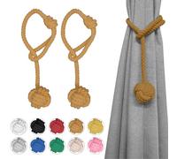 Ushomin Curtain Tiebacks, 2 Packs Curtain Tie Backs for Curtains, Outdoor Curtain Tiebacks for Drapes, Hand Knitting Decorative Rope Curtain Holdbacks (Coffee)