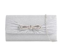 UShopUK Glitter Diamante Bow Shiny Bridal Prom Wedding Evening Clutch Fashion Party Purse Hand Bag (Silver)
