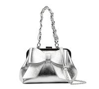 UShopUK Women's Bow Style Faux Leather Cross Body, Side Shoulder Evening Party Clutch Hand Bag (Silver)