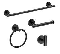 USHOWER Matte Black Bathroom Hardware Set, Modern 24-Inch Towel Bar Set Wall Mounted, Durable SUS304 Stainless Steel Bathroom Accessories Set, 4-Piece