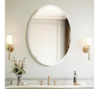 USHOWR 20 x 28 Inch Frameless Oval Wall Mirror, Large Decor Mirror for Bathroom, Vanity, Bedroom, 1" Beveled Edge, Modern Style