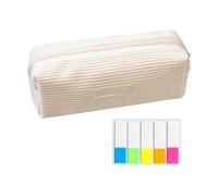 USHXVG 1 Cord Pencil Case, 100 Index Stickers, Simple Solid Color Pencil Case, Large Stationery Bag, Cosmetic Bag, Zipper Pencil Case, Multi-Purpose Storage Bag