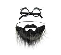 USHXVG 1 Fake Beard, 1 Pair of Glasses, Black Beard, Beard Performance Props, Self-Adhesive Artificial Beard, Hippie Fake Beard, Beard Glasses Set