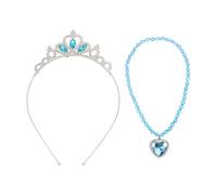 USHXVG 1 Lake Blue Crown Headband And 1 Sapphire Blue Necklace, Princess Style Suit, Shiny Rhinestone Decoration, Suitable For Party Dress Matching.