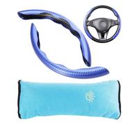 USHXVG 1 Pair Carbon Fibre Steering Wheel Cover, 38cm Blue, Non-Slip, Auto Parts