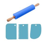 USHXVG 1 Piece Blue Silicone Rolling Pin, 3 Pieces Blue PP Material Scrapers, Baking & Cooking Tool Set