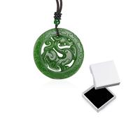 USHXVG 1 Piece Jade Jewelry, 1 Piece Brown Jewelry Box, Jade Necklace, Dragon Pendant, Amulet Good Luck Charm, Hollow Green Jade Pendant, Coin-Shaped Body Accessories, Women's Neck Accessories.