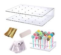 USHXVG 1 Piece of Lollipop Display Stand, 100 Pieces of Paper Sticks, 100 Pieces of Tie Strips, 100 Pieces of Packaging Bags, Transparent Display Stand, 20-Hole Lollipop Stand, Candy Display Stand