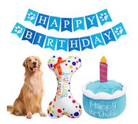 USHXVG 1 Piece Plush Cake Toy, 1 Piece Plush Bone, 1 Piece Paw Print Banner, Sound Bone Toy, Pet Birthday Party Set, Pet Plush Toy, Chew Resistant Doll