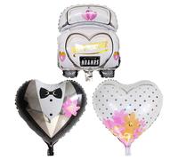 USHXVG 1 Piece Wedding Car Balloon With 2 Pieces Heart Balloons, Foil Wedding Decoration Balloons, Heart Shaped Wedding Balloons, Newlywed Balloons, Bride And Groom Balloons