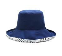 USHXVG 1 Piece Women's Reversible Bucket Hat, Navy Blue, Floral Pattern, Sun Protection, Lightweight, Medium (56-58cm), Unisex, Spring/Summer