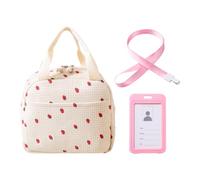 USHXVG 1 Strawberry Meal Bag, 1 Pink Meal Card, Office Lunch Bag, Insulated Lunch Bag, Cute Ice Bag, Work Permit Card Set, Student Campus Badge.