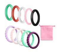 USHXVG 10 Pieces Ladies Silicone Ring Set With Storage Bag - Twist and Round Styles for Wedding and Everyday Wear