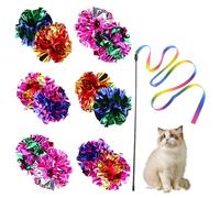 USHXVG 12-Piece Outdoor Cat Toy Set, 12 x 5.5cm Aluminum-Plated Balls, 1 x 30cm Rainbow-Colored Teasing Stick, Interactive Cat Toys for Exercise & Fun