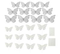 USHXVG 12 Pieces Silver Hollow Butterflies, 12 Pieces Feather Simulation Butterflies With Steel Wire And Dispensing, Butterfly Decoration Cake, Wall Decoration Butterfly Accessories