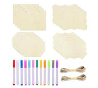 USHXVG 16-Piece Wooden Signs Kit, 2 Pieces of Hemp Rope, 12 Colored Pens, Multi-Shaped Hanging Wood Chips, DIY Blank Signs, Hanging Wooden Signs