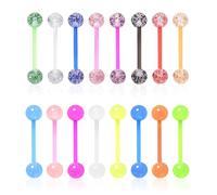 USHXVG 16 Pieces of Colorful Tongue Nails, Acrylic Tongue Nails, Luminous Tongue Nails, Sequined Tongue Rings, Personalized Breast Nails, Tongue Piercing Jewelry, Body Piercing Jewelry