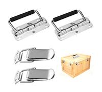 USHXVG 2 Piece Folding Handles, 2 Spring Box Buckles, Handles, Luggage Handle Replacement, Adhesive Box Handles, Box Handles, Folding Box Handles, Heavy Duty Handles