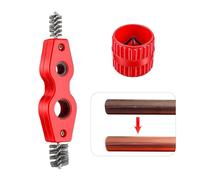 USHXVG 2-Piece Pipe Deburring Tool, Steel & Stainless Steel Wire, Double Row Knotted Bristles, Red