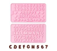 USHXVG 2 Pieces Happy Birthday Fondant Molds with Numbers and Letters, Silicone Letter Molds, Fondant Symbol Molds, Multi-Link Number Letters Molds, DIY Baking Tools