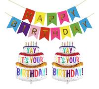 USHXVG 2 Pieces Of Colored Cake Balloons, 1 Piece Of Birthday Flag, Birthday Cake Balloons, Flashing Letter Banners, Party Decoration Supplies.