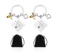 USHXVG 2 Pieces of Keychain, 2 Pieces of Storage Bag, Cute Bee Keychain, Love Pendant Thanksgiving Gift, Lettering Metal Square, Suitable for Creative Gifts for Teachers