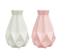 USHXVG 2 Pieces of Vases, White Irregular Vases, Pink Geometric Plastic Vases, Desktop Ornaments, Creative Flower Arrangement Containers for Home Office Decoration