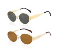 USHXVG 2 Pieces Retro Sunglasses, Oval Glasses for Men and Women, Anti-Uv Glasses, Round Sun Visors, Metal Glasses, Travel Glasses Equipment, Retro Sunglasses for Beach Games