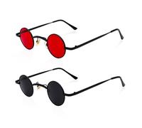 USHXVG 2 Pieces Round Sunglasses, Men's Retro Steampunk Sunglasses, Polarized, UV Protection