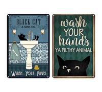 USHXVG 2 PiecesVintage Wall Art, Funny Cat Gift, Bathroom Wall Hanging, Metal Sign