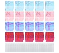 USHXVG 20-Piece Ring Box & Jewelry Bag Gift Set, 4*4cm Ring Box, 4*6cm Transparent Jewelry Bag, Blue, Pink, Purple, Red, Multi-Occasion Gift Packaging
