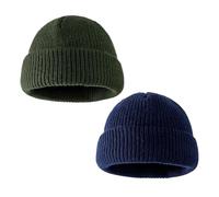 USHXVG 2Pcs Wool Fisherman Hats, Men's Casual Brimless Hats, Navy Blue & Army Green, Medium Size, Classic Beanie
