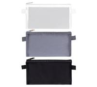USHXVG 3-Piece Transparent Mesh Pencil Case Set, Slim & Easy to Carry, Black, White, Gray