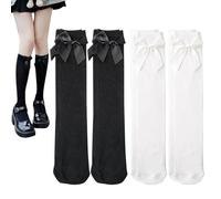 USHXVG 4 pairs of knee-length socks, women's bow-tie knee-length socks, butterfly knee-length socks for uniform matching, girls' tube socks, bow-tie stockings