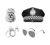USHXVG 4-Piece Police Dress-Up Set, Simulated Handcuffs, Officer Hats, Badges, Play Props