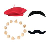 USHXVG 4-Piece Taoist Performance Set, Simulated Garlic Garland, Beret, Self-Adhesive Beard, Masquerade Costume, Suitable For Halloween And Role-Play Parties