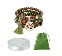 USHXVG 4 Pieces Of Wooden Beaded Bracelets, 1 Roll Of Beaded Rope, 1 Piece Of Storage Bag, Bohemian Ethnic Style Bracelet With Tassel Bracelet, Wooden Beads Stretch Bracelet, Jewelry Gift